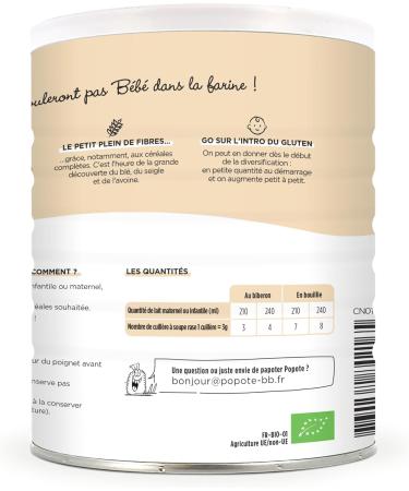 POPOTE - C r ales Bl Avoine Seigle Bio B b 200g - D s 6 Mois - Source Vitamine B1 - Biberon Porridge Bebe - Texture Fine et Facile M langer - Sans Sucres Ajout s - Diversification Alimentaire - Buy Online on GoSupps.com