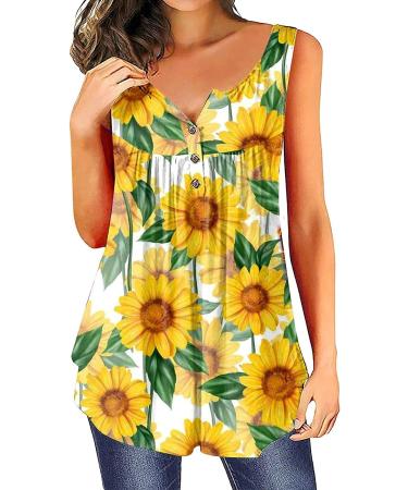 Women's Yellow Flowy Tunic Top | Casual Summer Short Sleeve Shirt for Leggings | Floral Cute Blouse | Size Medium - Buy Online on GoSupps.com