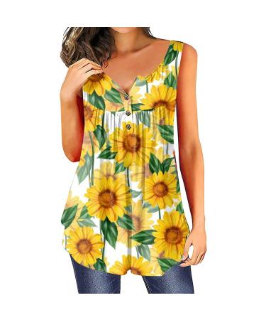 Womens Tops Hide Belly Tunic 2023 Casual Summer Short Sleeve T Shirts Floral Cute Flowy Tshirt Dressy Blouses for Leggings Yellow Medium