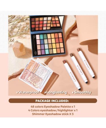 3-in-1 Eyeshadow Set: Eyeshadow Stick, 48-Color Palette, and 4-Color Highlighter Palette | Blendable Makeup Gift for Women - Buy Online on GoSupps.com