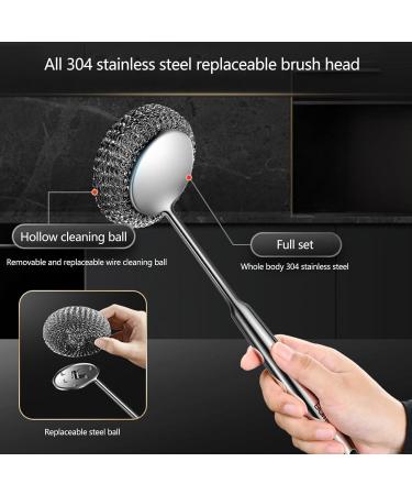Stainless Steel Scrubber Handle 304 Steel Wool Scrubber Kitchens Steel Wool Scrubber with Long Handle Stainless Steel Scrubbing Scouring Handle Bathroom and More Strong Cleaning Ability for Kitchen - Buy Online on GoSupps.com