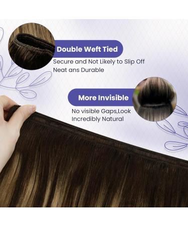 LAAVOO Real Hair Extensions - Brown Balayage Dark Brown Ombre & Caramel Blond Tresses | 80g Remy Hair Sewing - 35cm #4/25cm #4/27/4 - Buy Online on GoSupps.com