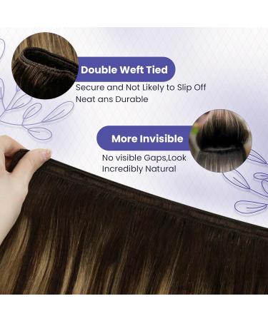 LAAVOOGAGE Real Hair Extensions - Dark Brown Ombre Caramel Blonde Remy Sew-in Tresses 100g #4/27/4 45cm - Buy Online on GoSupps.com