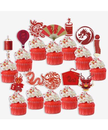VILLCASE 24pcs Chinese New Year Cupcake Toppers Cake Picks 2024 Year of Dragon Cake Decorations Chinese Lunar Year Spring Festival Party Supplies - Buy Online on GoSupps.com