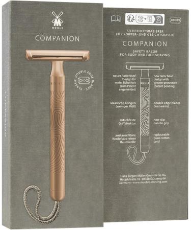 M hle Companion Razor - Unisex Safety Razor in Metal Rose Gold - Sustainable Shaving with Sand-Colored Cord - International Shipping Available - Buy Online on GoSupps.com