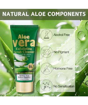 Aloe Vera Exfoliating Scrub Cleanser Aloe Vera Gel Face Wash Natural Acne Face Wash Face Wash For Men & Women Cream Cleanser For Acne Prone & Oily Skin Face Wash - Soothe Purify Facial Skin Care Green-Aloe Vera - Buy Online on GoSupps.com