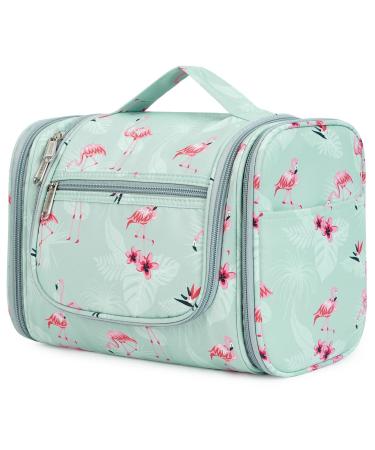 Large Hanging Toiletry Wash Bag Travel Makeup Cosmetic Organizer for Men Women by WANDF (Blue Flamingo)