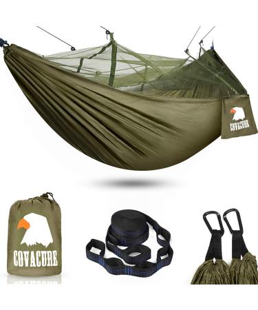 Camping Hammock with Net - Lightweight COVACURE Double Hammock, Portable Hammocks for Indoor, Outdoor, Hiking, Camping, Backpacking, Travel, Backyard, Beach Green