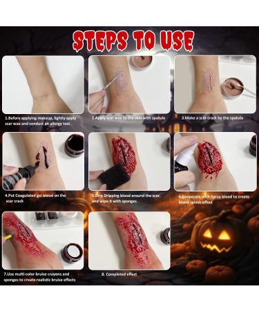  Ptesuply SFX Halloween Makeup Kit Fake Blood for Halloween Adult Makeup Kit Contains Scar Wax Fake Blood Spray + Drops + Coagulated Gel 6 Colors - Buy Online on GoSupps.com