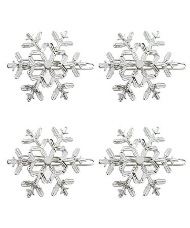 MFUOE 4Pieces Snowflake Hair Clips Silver Snow Bobby Pins Alloy Shiny Christmas Wedding Hairpin Hair Accessories for Xmas Women Girls