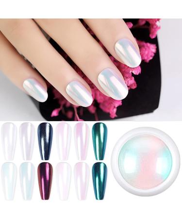 Chrome Nail Powder Set - Metallic Mirror Effect, Mermaid Aurora, White Pearl, Holographic Glitter Dust - Nail Art Decoration Kit - Buy Online on GoSupps.com