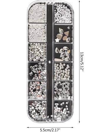 FEIlei 12 Grids Box Set Flat Back Rhinestones and Small Round Diamond Combination for DIY Nail Art Accessories Crystals - Buy Online on GoSupps.com