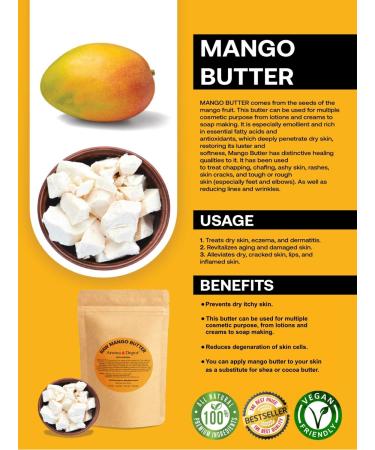 Aroma Depot 100% Natural Pure Raw Mango Butter 2 lb - Great for Skin, Body, Hair Care - DIY Body Butter, Lotions, Creams - Reduces Fine Lines, Wrinkles - Ideal for Eczema, Psoriasis - 32 oz - Buy Online on GoSupps.com