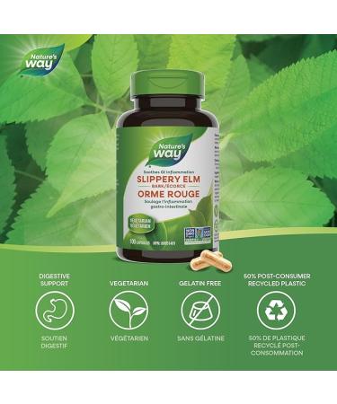 Nature's Way Slippery Elm Bark 1600 mg - 100 Vegan Capsules for Digestive Health - Buy Online on GoSupps.com