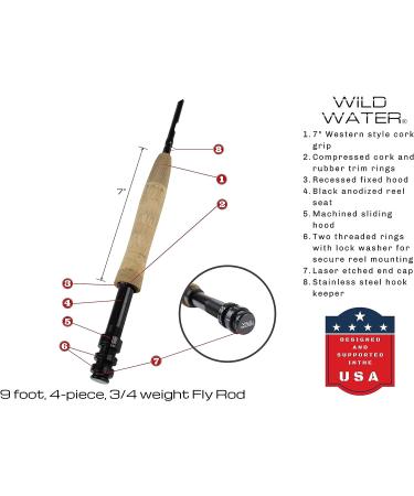 Wild Water Fly Fishing 9' 4-Piece 3/4 Weight Rod Deluxe Combo Starter Package - Buy Online on GoSupps.com