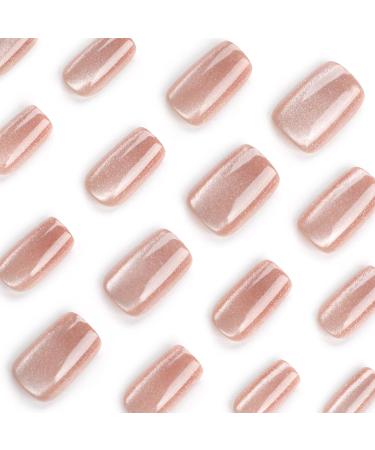 Brown Glossy Cat Eye Press-On Nails Set - 24-Pieces 12 Shapes Reusable Glue & Accessories Included - Perfect for Daily Wear & Special Occasions - Buy Online on GoSupps.com