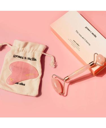 Grace & Stella Facial Roller & Gua Sha Duo - Rose Quartz & Jade Facial Massage Tools for Glowing Skin - Buy Online on GoSupps.com