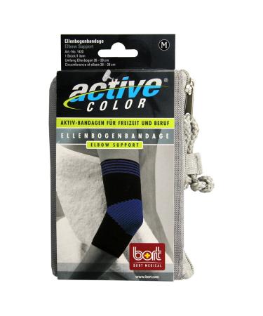 Bort Activecolor Elbow Support 1420 Undersleeve Brace Compression Sleeve Elastic Support Tendonitis Pain Tennis Elbow Golfer's Elbow Arthritis Zippered Storage Pouch Medical Grade Made in Germany Black Medium