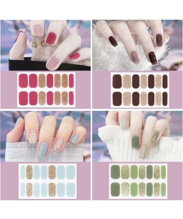 10sheets Nail Stickers Full Nail Wraps Self Adhesive Glitter Pink Red Black Green Blue Nail Art Decals for Women Manicure (Glitter and Solid Colour) - Buy Online on GoSupps.com