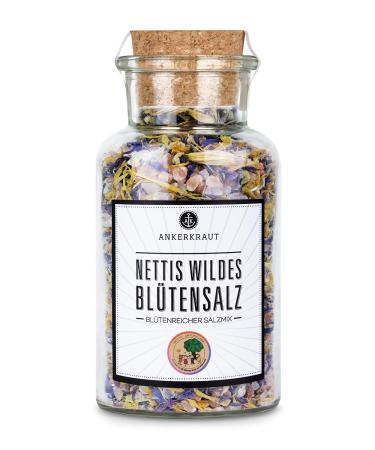 Ankerkraut Nettis Wild Flower Salt 260g in a cork glass Colorful premium salt with flowers