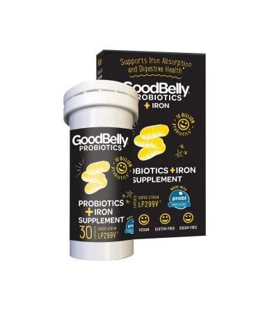 GoodBelly Probiotic Supplement for Digestive Health & Iron Absorption- Includes 10 Billion Live & Active Cultures of Lactobacillus Plantarum - Vegan Probiotic (30 Capsules per Bottle)
