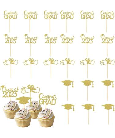 JINGLING Graduation Cake Lids Cupcake Toppers with Graduation Pack of 24 - Glitter Class of 2023 Graduation Cupcake Toppers Diploma Grade Caps Cake Toppers Picks for Graduation Gold - Buy Online on GoSupps.com