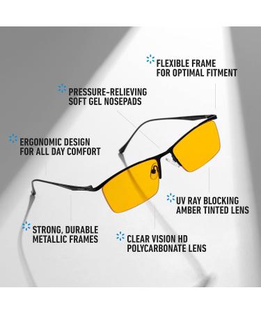 AmberSleep Amber Yellow Tinted Blue Light Blocking Glasses - Non-Prescription Anti-Glare UV Protection for Eye Strain Relief Sleep Improvement & Gaming - International Shipping Available - Buy Online on GoSupps.com