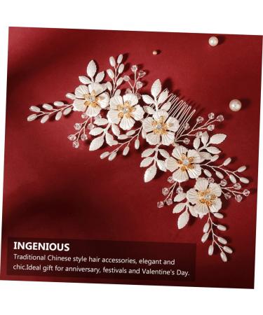 Ipetboom 1pc White Leaf Comb Rhinestone Headpiece Pearl Hair Ties Bridal Hair Comb Beautiful Hair Accessory Bridal Floral Side Comb Prom Hair Clips Hair Pin Grace Bride Alloy Crystal Flower - Buy Online on GoSupps.com