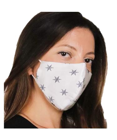 Mulberry Silk Face Mask by 22Silk - Fashionable Reusable & Adjustable Women s Face Mask 3D Chin Design for Flattering Fit & Comfort Breathable Cooling 100% Grade 6A Silk (Star - White)