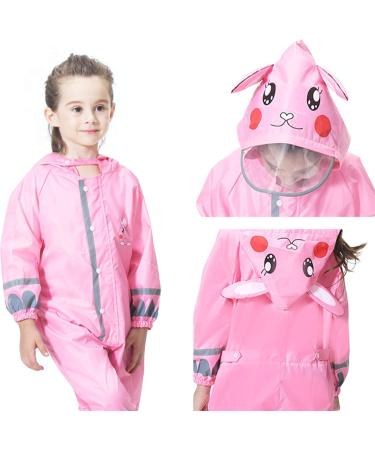 Kids Button Rain Suit | Waterproof Hooded Raincoat Jumpsuit 7-9Y | Pink Rabbit - Buy Online on GoSupps.com