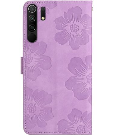 Folding Flower Pattern Cover for Redmi 9 | PU Leather Wallet Case with Stand & Card Slots - Violet - Buy Online on GoSupps.com