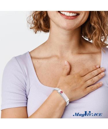 MagVIVACE Women's Medical Alert Bracelet - Personalized Silver Stainless Steel for Diabetes Allergy Epilepsy & Autism | Adjustable & Durable - Buy Online on GoSupps.com