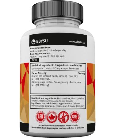 EBYSU Korean Red Ginseng Supplement Used in Herbal Medicine to Support Cognitive Function Increase Resistance to Stress & Increase Energy 120 Capsules (500 mg) - Buy Online on GoSupps.com