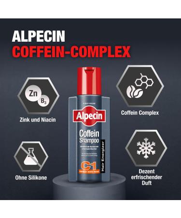 Alpecin Caffeine Shampoo C1 - 3 x 250ml | Combat Hair Loss | Strengthen Roots & Promote Growth | Men's Hair Care - Made in Germany - Buy Online on GoSupps.com