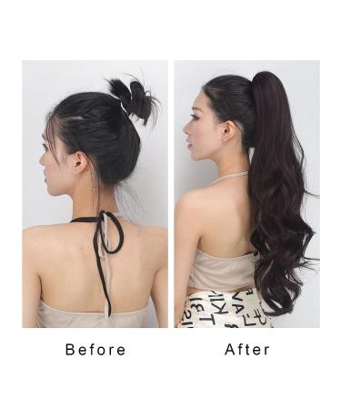 JHZSJF Ponytail Extension 24 inch Black-Brown Curly Wavy Drawstring Hairpiece - Women's Synthetic Clip In Ponytail Wig - Buy Online on GoSupps.com