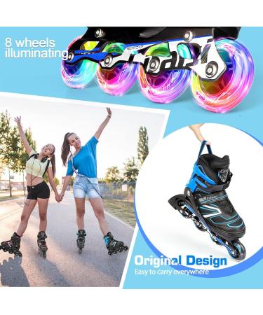 Adjustable Inline Skates with Light Up Wheels for Kids and Adults | Perfect for Indoor and Outdoor Skating | Blue | Big Kids/Youth/Adults - Buy Online on GoSupps.com
