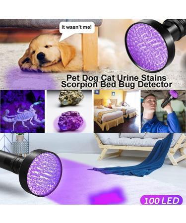 LGUIY UV Torch Flashlight UV Light 100 LEDs Torch Black Light 395nm Ultraviolet Flashlight Blacklight with Goggle for Pet Dog Cat Stains Scorpion Currency Bed Bug Detector - Buy Online on GoSupps.com