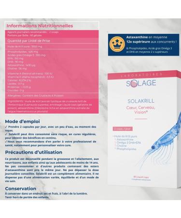 OMEGA-3 100% Pure Krill Oil More Effective Than Fish Oil 60 Capsules Licaps Odorless Solakrill EPA DHA Astaxanthin Choline Vitamin A B Made in France SOLAGE Laboratories - Buy Online on GoSupps.com
