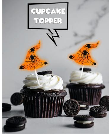 18pcs Gold Glitter Spider Witch Hat Dessert Cupcake Topper Halloween Carnival Theme Decorations Boy Girl Man Woman Happy Birthday Weeding Anniversary Party Decor Supplies - Buy Online on GoSupps.com