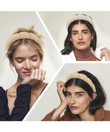 Puffy Spa Headband 2-Pack for Women and Girls - Terry Towel Fabric Hair Band for Skincare, Makeup Removal, Face Washing, Shower - Beige & Light Coffee - Buy Online on GoSupps.com