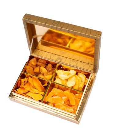 Luxury Dried Fruits Selection - 700g Gold Gift Box | Exotic Crystallised Fruit | Suitable for Vegans Vegetarian Halal Kosher and Gluten Free Diets
