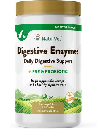 NaturVet Digestive Enzymes Plus Pre & Probiotic Powder For Dogs & Cats 1 lb (454 g)