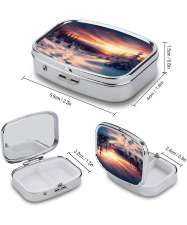 Winter Snow Sunset Pill Box 2 Compartment Metal Organizer for Medicine | Portable Decorative Pill Case for Pocket & Purse - Buy Online on GoSupps.com