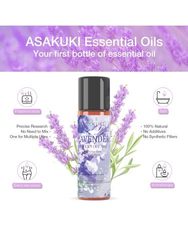 ASAKUKI Lavender Essential Oil 10mL - Natural Therapeutic-Grade Aromatherapy Oil for Diffuser and Sleep, Scented Relaxing Oil - Perfect Gift Idea - Buy Online on GoSupps.com