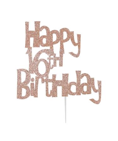 Happy 16th Birthday Cake Topper Decoration in Fun Style (Made in UK) - Rose Gold