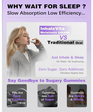 INHALEVITA Melatonin Inhaler Sleep Aid Combo Green|Includes 15 Capsules & 1 Reusable Inhaler, Fast-Acting with Advanced Absorption|0.4mg Low Dose, Zero-Sugar|Wake Refreshed, Portable,Non-Habit Forming - Buy Online on GoSupps.com