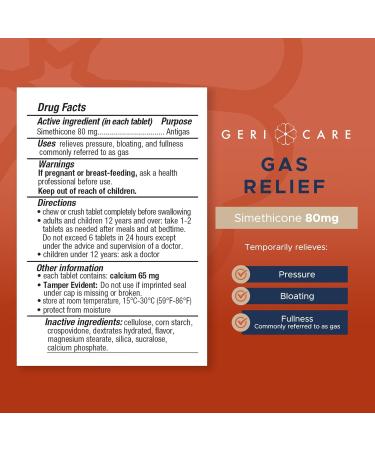 GeriCare Simethicone 80mg - Fast Gas & Bloating Relief (100 Tablets) - Buy Online on GoSupps.com