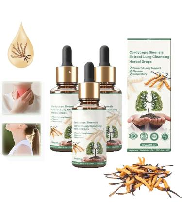 1/2/3Pcs Cordyceps Sinensis Extract - Lung Clearing Drops - Clean & Breathe Cordyceps Sinensis Herbal Lung Cleanse Spray-for Lung Discomfort 4 Weeks to Improve Clean Lungs 30ml/1fl.oz (3pcs)