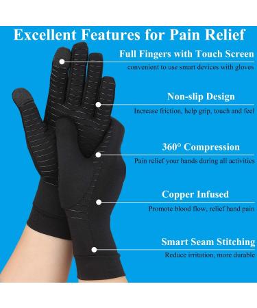 Shop 2 Pairs Small Black Copper Arthritis Gloves - Full Finger Compression for Hand Pain Relief Carpal Tunnel Support & Crocheting | Touch Screen Compatible - Buy Online on GoSupps.com
