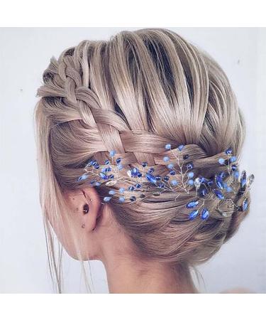 Flayem Bride Wedding Hair Vine Blue Crystal Leaf Headband Rhinestone Headpiece Hair Accessories for Women and Flower Girls - Buy Online on GoSupps.com